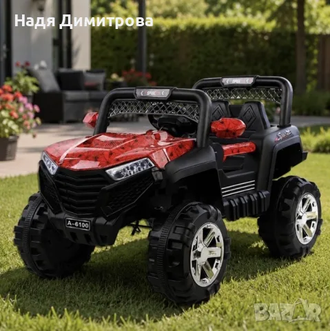 Детско електрическо бъги 4×4 с дистанционно, LED, USB и MP3 – 4 мотора, червено