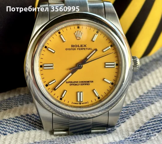 Часовник Ролекс Oyster Perpetual Rolex, жълт циферблат