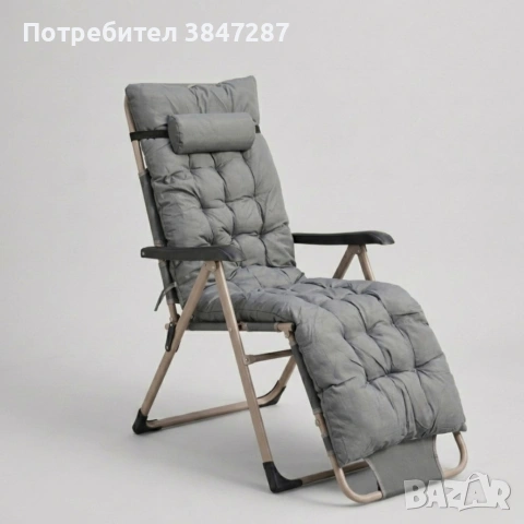 Сгъваем градински шезлонг с мека ватирана възглавница, регулируема облегалка и метална рамка, снимка 5 - Градински мебели, декорация  - 54696038