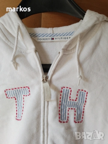 Оригинално дамско памучно яке Tommy Hilfiger с качулка / дамска жилетка - Размер L, снимка 5 - Якета - 55148753