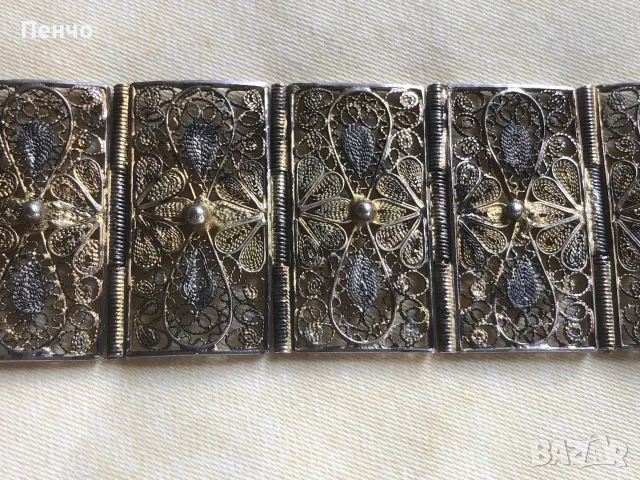 стара сребърна гривна - филигран с позлата, снимка 5 - Антикварни и старинни предмети - 49664536