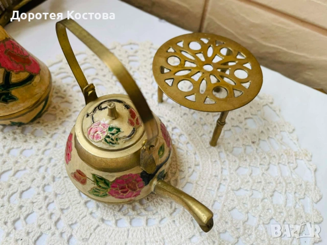 Красив месингов комплект от Англия с макове , снимка 6 - Антикварни и старинни предмети - 54437008