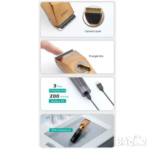 Професионална машинка за подстригване VGR 663 2000mAh, снимка 3 - Машинки за подстригване - 55453503