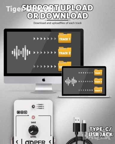 Looper педал STRICH за китара 90 мин запис 3 лупа USB-C, снимка 3 - Китари - 54194748