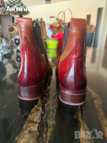 Прекрасни боти от естествена кожа в светло кафяв цвят с интересен червен акцент., снимка 4 - Дамски боти - 54015250
