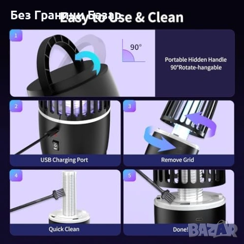 Нова Лампа против комари и мухи USB презареждаема за къмпинг с осветление, снимка 7 - Друга електроника - 54043722