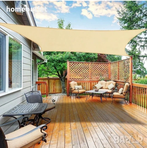 Водоустойчива тента с 95% UV защита, комплект с крепежни елементи, размер 2х3м - цвят крем / сиво, снимка 5 - Огради и мрежи - 54146948