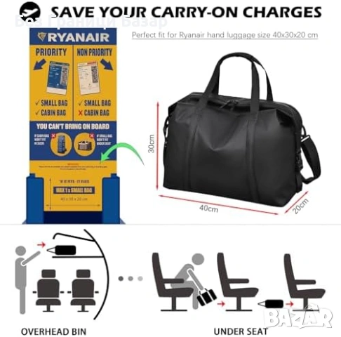 Нова Кабинна пътна чанта 40x30x20 Ryanair PU кожа 24L за пътуване самолет, снимка 4 - Чанти - 54195990