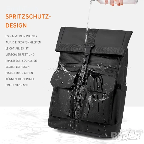 Rolltop раница BJIAX 32L за лаптоп до 17,3″ – водоустойчива, снимка 4 - Раници - 55284836