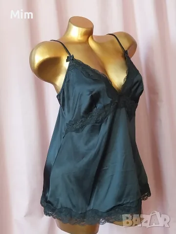 L/ XL Черна сатенена къса нощница , снимка 4 - Нощници - 55418864
