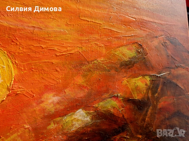 Маслени бои, платно, Моски залез, пурпурен, снимка 4 - Картини - 54328675