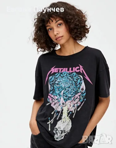 Metallica x Pull and Bear дамска тениска размер S band tee, снимка 5 - Тениски - 55425223