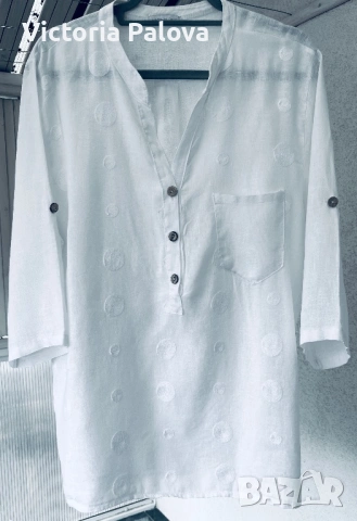 Италианска ленена риза с деликатна релефна текстура, снимка 3 - Ризи - 54020941