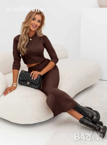 Дамски комплект от оребрен топ + пола с цепка Madrid, 4цвята , снимка 12 - Комплекти - 53957204