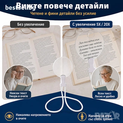 Увеличителна лупа за четене врат шиене бродиране гоблени настолна, снимка 3 - Други инструменти - 47578857