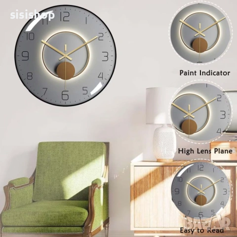 Луксозен стенен часовник с огънат стъклен корпус и минималистичен стил 4444, снимка 7 - Други стоки за дома - 53978206