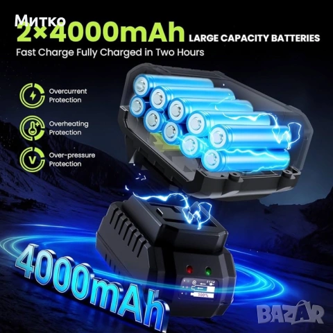 Безжичен ударен гайковерт 1/2 инча, 1000Nm безчетков ударен пистолет с висок въртящ момент, комплект, снимка 9 - Винтоверти - 53963689