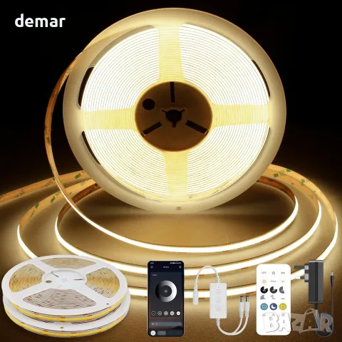 TTWAY COB LED лента 10M (5M*2), 3000K, 24V, CRI92+, ширина 8mm, дистанционно и приложение