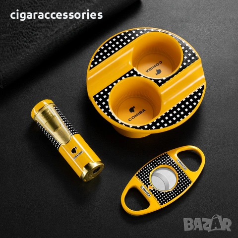 Комплект Cohiba – запалка 4 пламъка с пънч, резачка и пепелник, снимка 4 - Запалки - 50898638