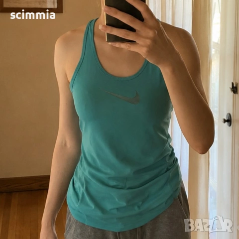 Nike Dri-FIT дамски потник размер M синьо-зелен спортен топ