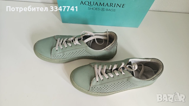 Кецове /сникърси естествена кожа Aquamarin в зелено , снимка 3 - Кецове - 55161773