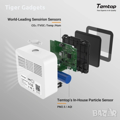 Temtop M10+ Smart монитор за качество на въздуха – CO2, AQI, PM2.5, VOC, температура и влажност с Ap, снимка 6 - Друга електроника - 54450631