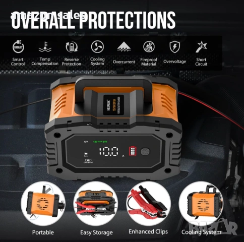 NEXPEAK NC202 10-Amp зарядно устройство за батерии 12V 24V LiFePO4 оловно-киселинни 8-степенно, снимка 4 - Аксесоари и консумативи - 54575096