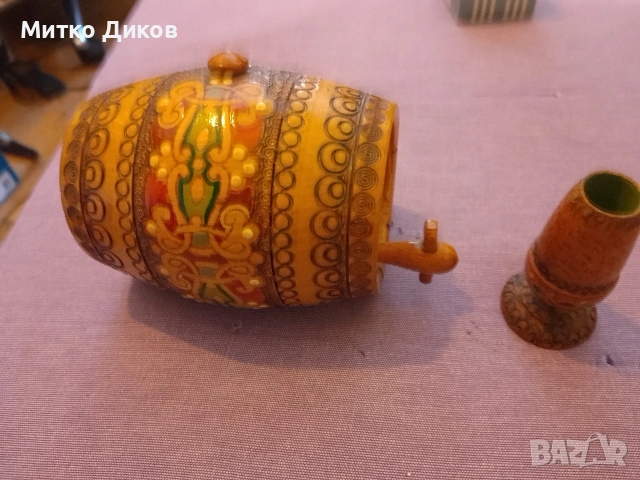 Дървено буре от соца ново пирографирано 18х13см с чаша дървена подарък, снимка 2 - Декорация за дома - 54961944