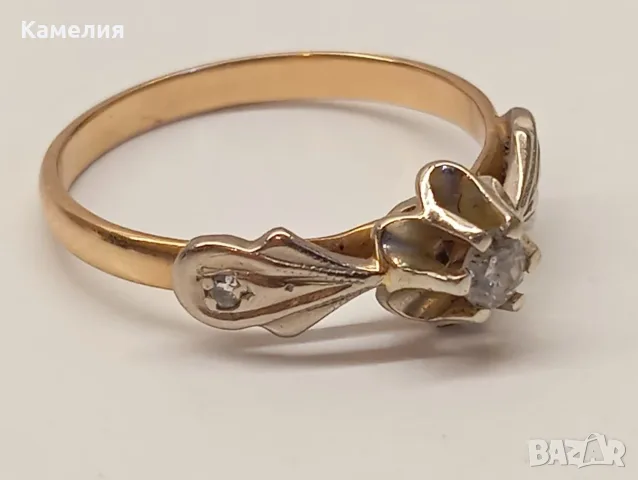 Руско злато. Пръстен с брилианти , снимка 5 - Пръстени - 55338352