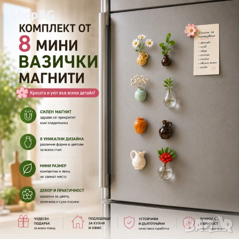 Магнитни мини вазички за хладилник „Mini Fridge Vases“ – комплект декоративни магнити