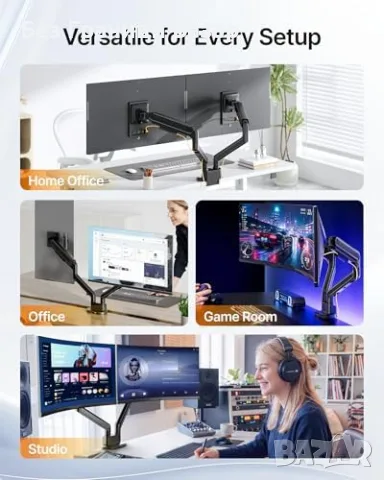 Нова стойка Двойно рамо за монитор 17-40" алуминий USB-C USB-A VESA 75x75 100x100, снимка 11 - Други стоки за дома - 55415726