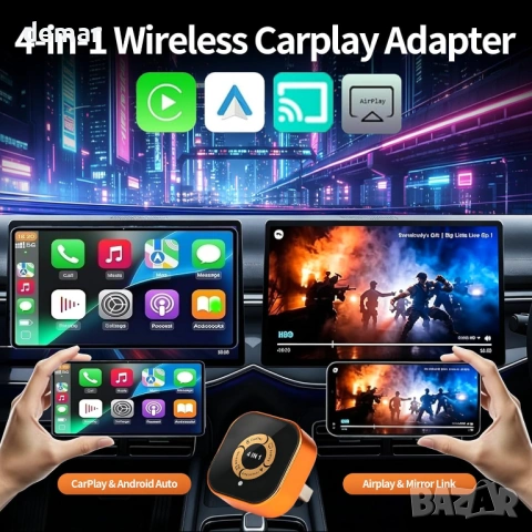 4 в 1 Безжичен CarPlay и Android Auto адаптер с AirPlay и Mirror Link, снимка 5 - Аксесоари и консумативи - 54881161