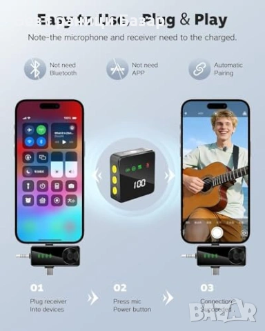 Нов Двоен лаважен мини микрофон за TikTok YouTube влог 100м обхват 20 часа работа, снимка 6 - Микрофони - 54472532