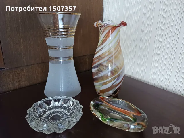 Ретро вази и пепелници - „захаросано“ стъкло, цветно стъкло „тип Мурано“, снимка 2 - Антикварни и старинни предмети - 55622349