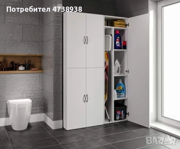 Шкаф за пералня и сушилня с място за маса гладене и рафтове, снимка 2 - Шкафове - 54485366