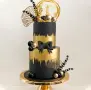 Комплект топери Happy birthday гинко билоба евкалипт топки черни златисти за декорация на торта , снимка 3