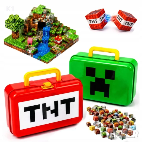 ПРОМО! Куфарче с 92 Магнитни кубчета Майнкрафт, Minecraft magnetic blocks, снимка 3 - Конструктори - 54879157