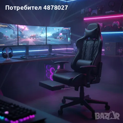 Геймърски стол с прибираща се подложка за крака и функция за масаж - черен, снимка 17 - Геймърски - 55562350
