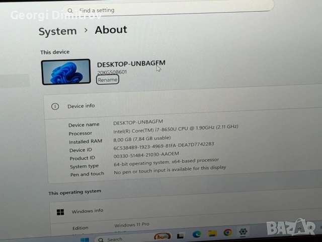 Lenovo x1 carbon i7-8650U/8RAM/256SSD/Intel UHD Graphics/Full HD, снимка 4 - Лаптопи за работа - 54984287