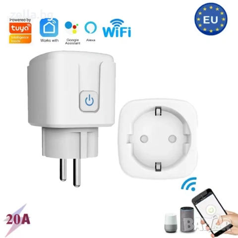 Смарт WiFi контакт 20A 4400W Tuya – Мониторинг на консумацията, Alexa, Google Home, Таймер 10316, снимка 6 - Друга електроника - 54663493