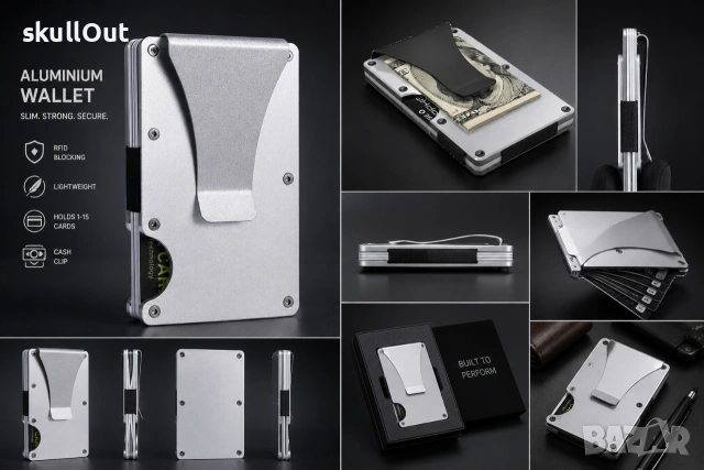 Минималистичен RFID портфейл, карти със защита,щипка за пари , снимка 3 - Портфейли, портмонета - 55169291