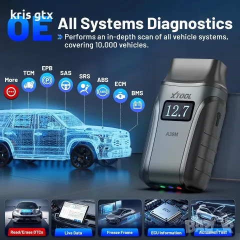 XTOOL AnyScan A30М – Професионална OBD 2 безжична автомобилна диагностика Двупосочен тест, снимка 14 - Аксесоари и консумативи - 55316910