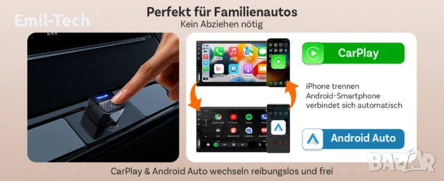 OTTOCAST Mini Core 2-в-1 безжичен CarPlay и Android Auto адаптер, снимка 8 - Аксесоари и консумативи - 54948564