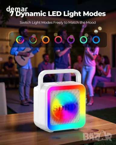Bluetooth караоке машина SD-516 с 2 микрофона, 10W, DJ светлина, USB/AUX, снимка 5 - Караоке - 55621659