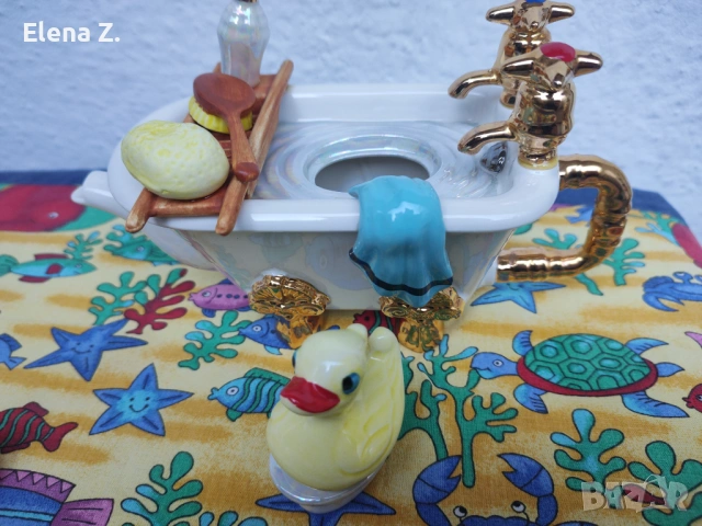 Уникален декоративен чайник Вана с патенце Swineside Англия, снимка 11 - Декорация за дома - 54003494