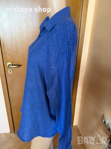 Тъмносиня ленена мъжка риза Richmond, размер , снимка 4 - Ризи - 54126686