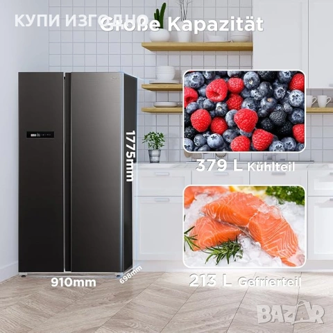 Хладилник с фризер Midea MDRS791MIC28, снимка 3 - Хладилници - 54563641