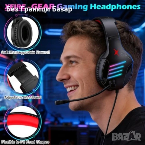 Нови Геймърски слушалки с микрофон за PC PS4 PS5 Xbox Switch 3.5мм жак червени, снимка 3 - Слушалки и портативни колонки - 54208239