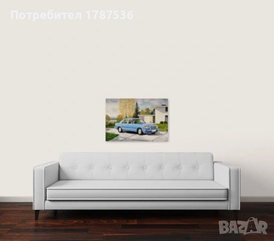 Платно ,акрилни бои ,пейзаж с мерцедес