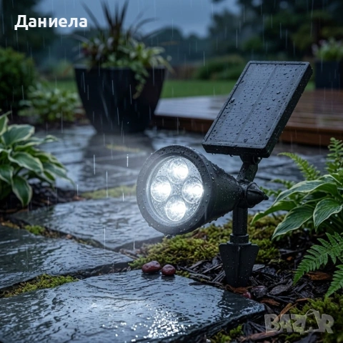 Соларен LED прожектор за градина 4 LED – Водоустойчив, снимка 2 - Лед осветление - 54874337